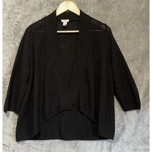 Chicos Cardigan Medium 1 Black Open Front Long Sleeve Stretch Midweight Linen